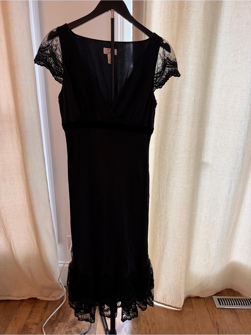 Vintage LOFT Black Lace-Trim Midi Dress